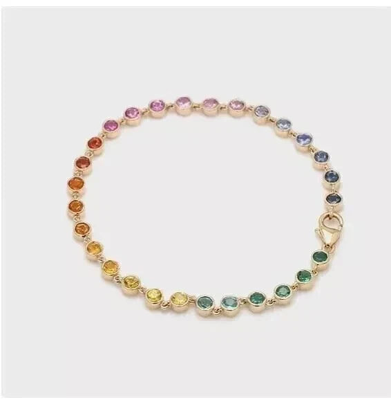 7Ct Round Lab-Created Multicolor Diamond Tennis Bracelet 14K Yellow Gold Plated